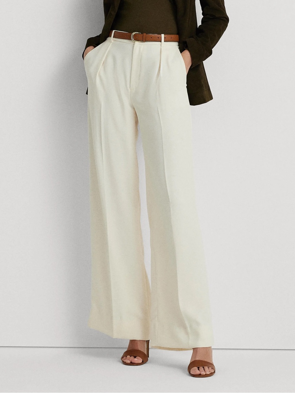 Lauren Ralph Lauren Double Faced Georgette Wide Leg Pants in Cream Size 14